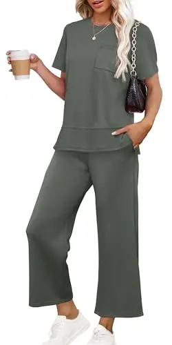 OFEEFAN women's two-piece lounge set with a cropped top and wide-leg pants.