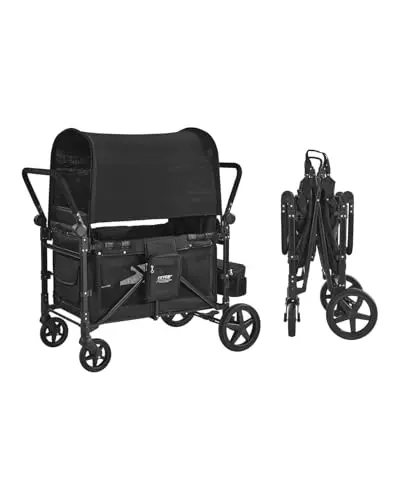 VEVOR heavy-duty 4-seater collapsible stroller wagon in black