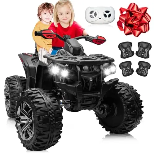 JOYRACER Black 24V Kids ATV with two seats and rugged tires