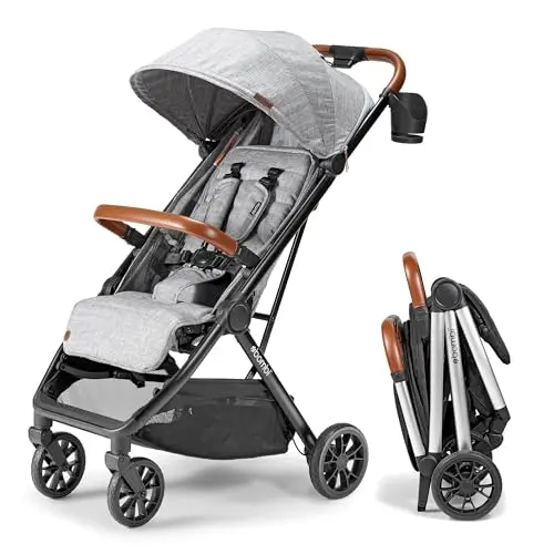 Bombi Bebee V2 stroller in Stone Gray with premium vegan leather accents