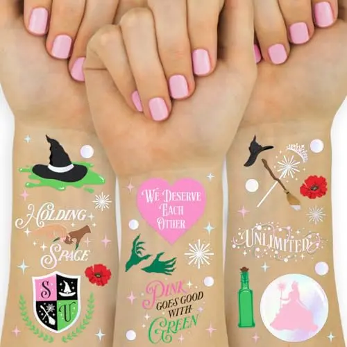 xo, Fetti pink and green witch temporary tattoos with witch hat and wand designs