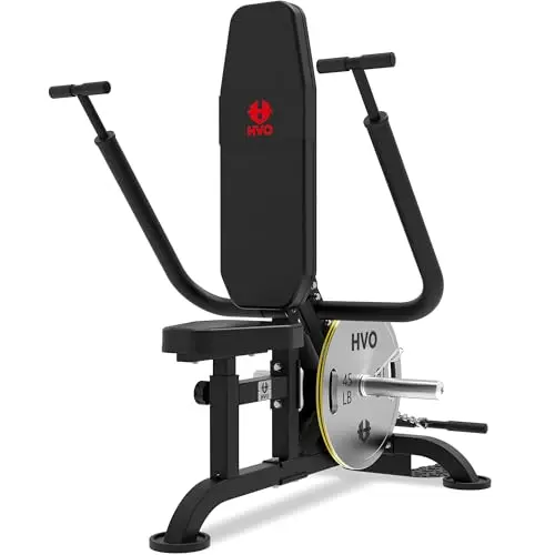 HVO Seated Dip Machine in black, showing adjustable seat and cable handles