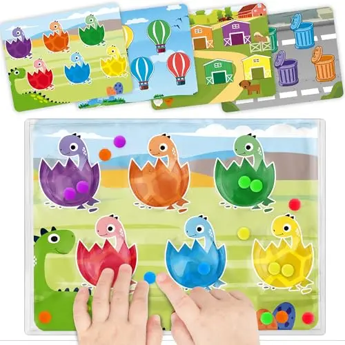 UIIOPJIOM toddler color sorting sensory toy with beads and pattern cards