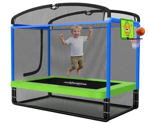 Zupapa small green and blue rectangle trampoline with safety net for toddlers
