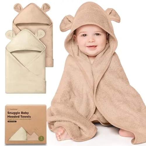 KeaBabies viscose from bamboo hooded baby towels 2-pack with bear ears