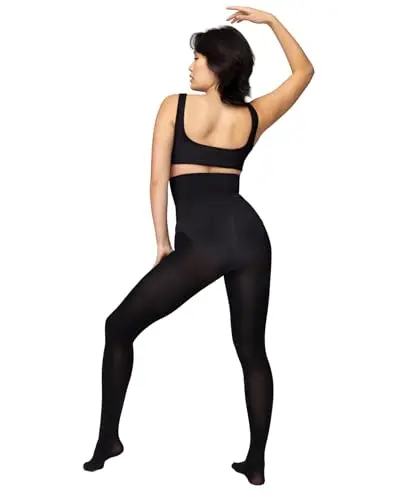 NOOSH SCULPT Full Shaping Tights in Noir, demonstrating high-waisted tummy control and butt-lifting