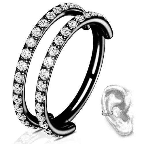 G23 Titanium Black Double Hoop for Conch, Nose, or Cartilage Piercings