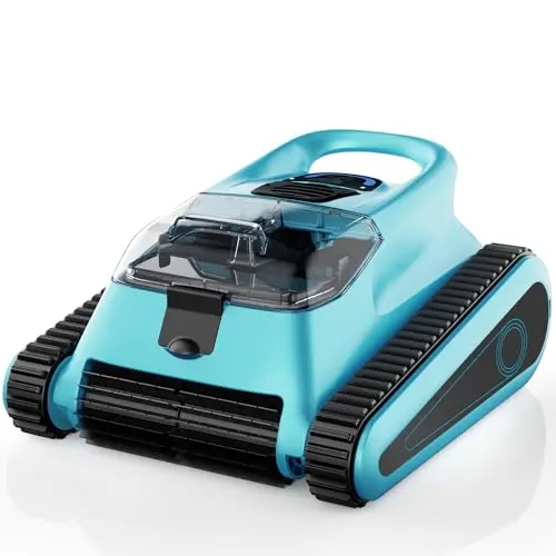 NexTrend CR6 Pro blue robotic pool cleaner climbing a pool wall