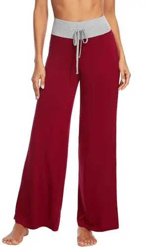 WiWi Pajama Pants for Women in wine red/light heather grey