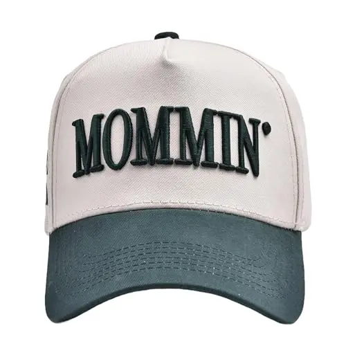 Deep green washed cotton baseball cap with embroidered 'Mommin' text