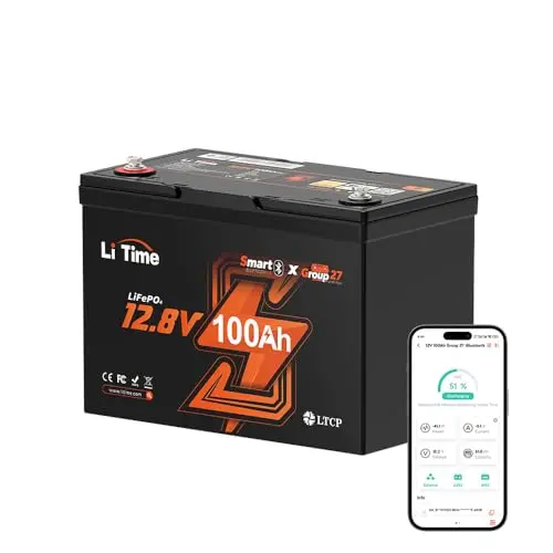 LiTime 12V 100Ah Group 27 Bluetooth lithium battery