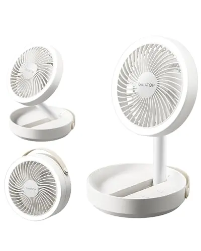 Gaiatop white foldable desk fan with night light collapsed for travel