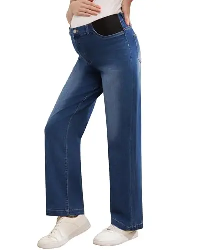Yornobly women's straight leg maternity jeans in dark blue