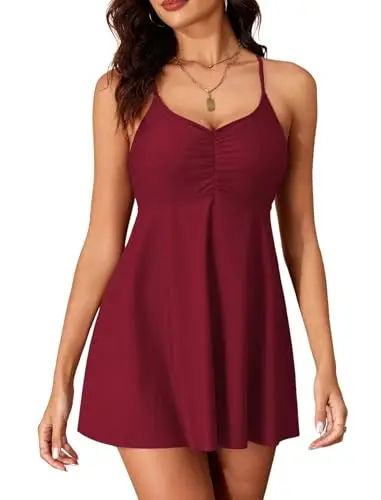 Zaful Ruffle Hem Adjustable swim dress in red with full coverage and adjustable straps