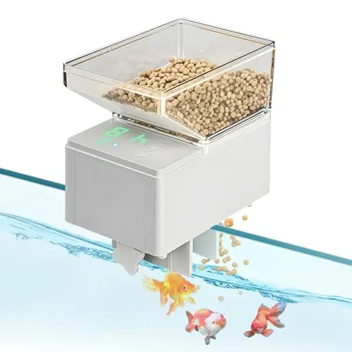 Meirenivo white automatic fish feeder with large expandable hopper