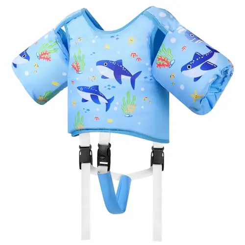 MoKo Light Blue Shark swim vest with arm bands for toddlers