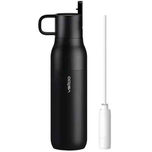 VSITOO 25oz Insulated Stainless Steel water bottle with filter in black