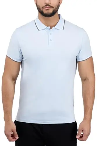 X RAY Ribbed Collar Polo Shirt in Bright Sky Blue/Slate Blue