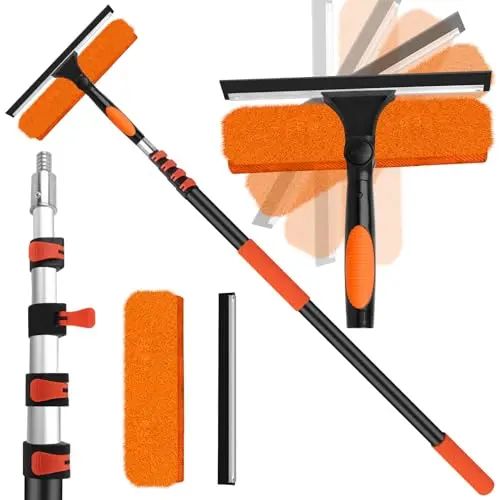 ACTREY orange window cleaning kit with extension pole and adjustable squeegee head