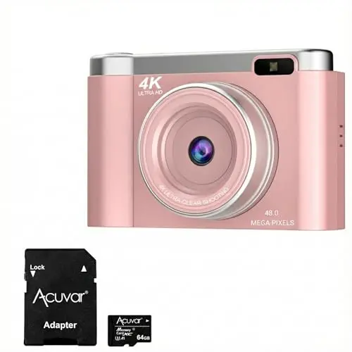 Acuvar pink compact digital camera with built-in flash