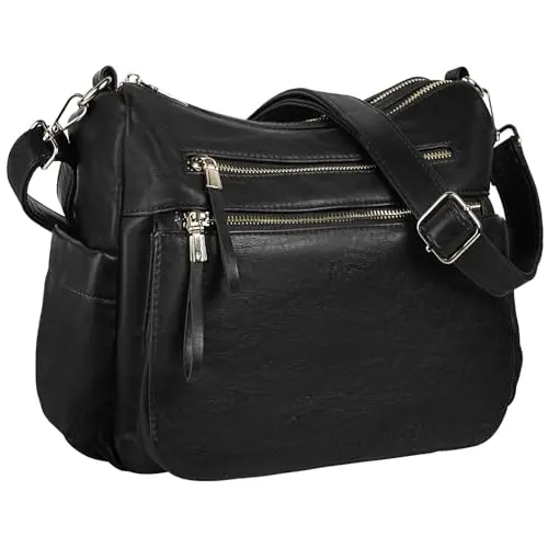 KOGTLA Women's Crossbody Shoulder Bag in black vegan leather