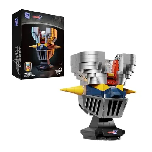 Pantasy Mazinger Z Head Sculpture building block set showing detailed mechanical design and silver-plated finish