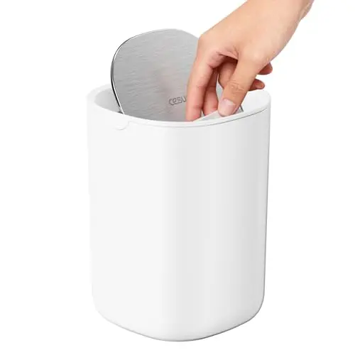 Cesun mini white desktop trash can with swing lid