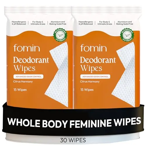 Fomin Travel Deodorant Wipes pack showing individually wrapped wipes