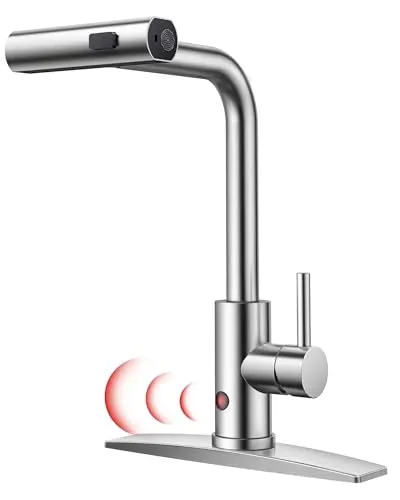 FORIOUS brushed nickel touchless kitchen faucet with waterfall spout and pull-down sprayer
