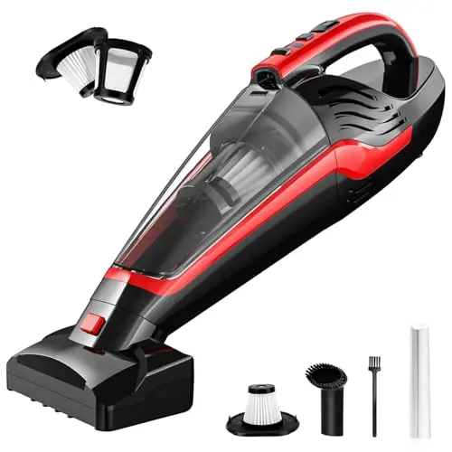 Powools red cordless handheld vacuum for pet hair with attachments
