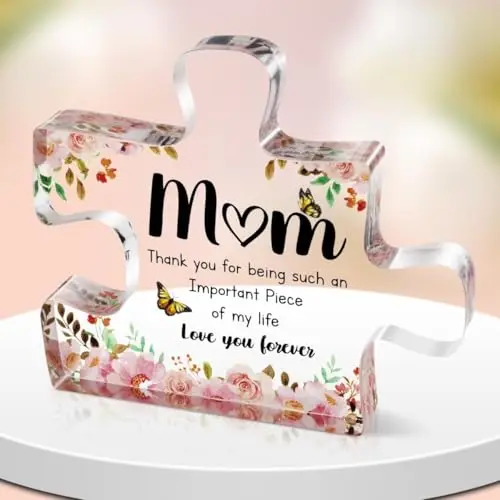BOBIPRO clear acrylic block puzzle with a floral design and 'Best Mom' message