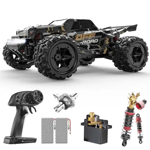 DEERC 9309E black and red waterproof monster truck with LED headlights