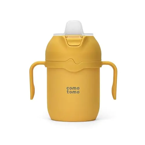 Comotomo insulated toddler tumbler with silicone straw and spout in yellow