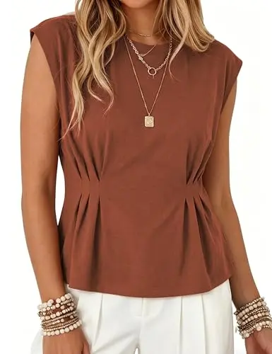 Watashi Babydoll Peplum Top in rust color with pleated peplum waist