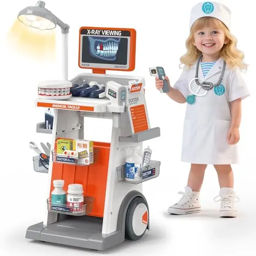 Dreamon dentist cart toy set for kids with light and dental tools