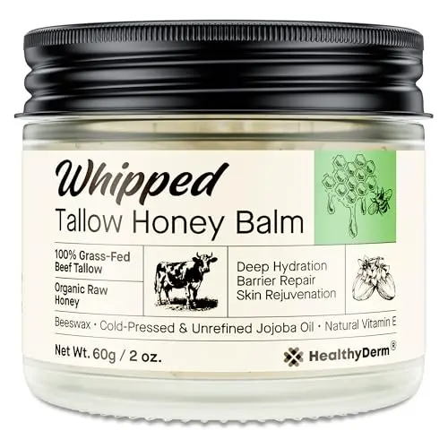 HealthyDerm Beef Tallow Honey Balm in jar for face and dry skin