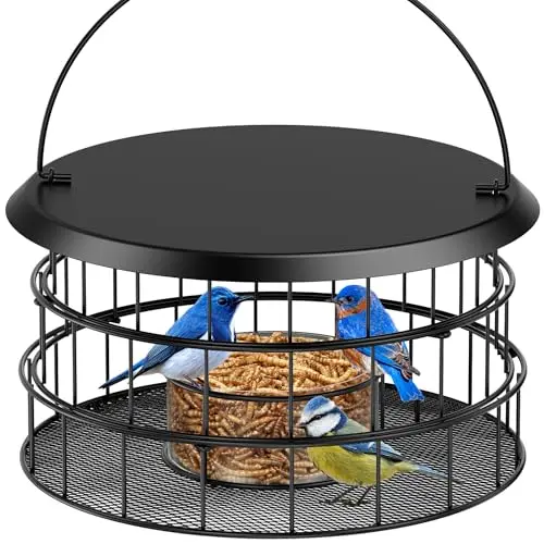 HAVENATURE black all-metal cage bird feeder with a tray for mealworms and seed