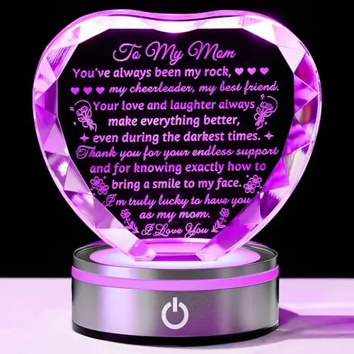 Enjinkail clear crystal plaque with LED light base for mom, featuring engraved design