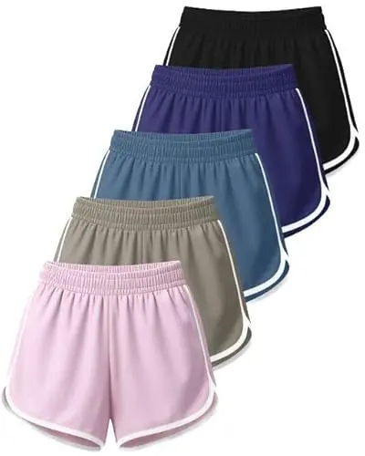 Real Essentials dry-fit dolphin shorts in a 5-pack for athletic and casual wear