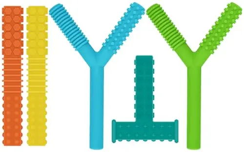 ERKOON 5-pack of silicone chew tubes and necklaces in assorted colors and textures