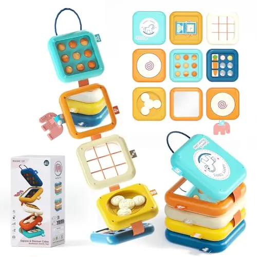 STACTCUTE busy board activity cube with multiple panels for toddlers