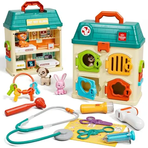 Lehoo Castle veterinarian playset for kids with animal figures and keys