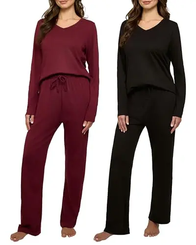 Real Essentials Soft Cotton Long Sleeve Pajama Set with pants in trendy colors
