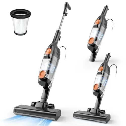 Orange Vazone R6X corded stick vacuum with accessories