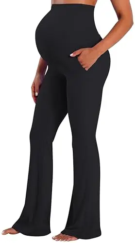 Sunzel maternity flare leggings in black with side pockets and over-the-belly waistband