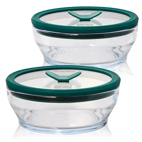 Anyday 2-Pack 2-Cup Glass Food Storage Set with Glass Lids in Clear-Kale