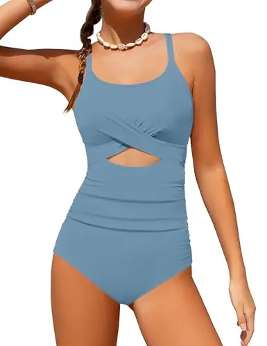 TyeSmo one-piece swimsuit for girls with front cutout and ruched waist detail