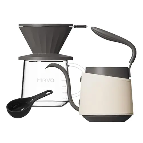 MAVO Pour Over Coffee Maker Set with stainless steel kettle, glass server, dripper, and scale