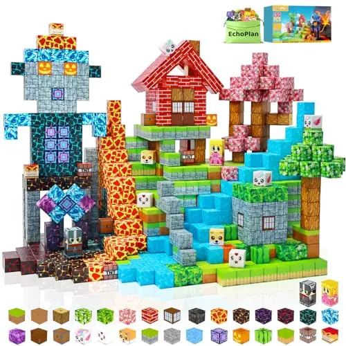 EchoPlan 150 piece magnetic building blocks in large 1-inch size with fantasy-themed designs.
