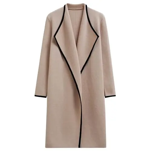 CHICWISH Women Contrast Edge Open Front Knit Cardigan Coat